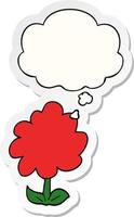 cartoon flower and thought bubble as a printed sticker vector