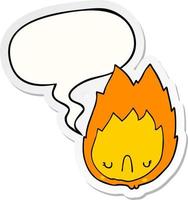 cartoon unhappy flame and speech bubble sticker vector