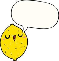 caricatura, feliz, limón, y, burbuja del discurso vector