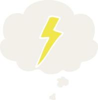 cartoon lightning bolt and thought bubble in retro style vector