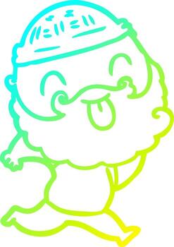 cold gradient line drawing running man with beard sticking out tongue vector