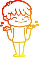 warm gradient line drawing cartoon happy boy vector