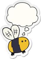 cartoon bee and thought bubble as a printed sticker vector