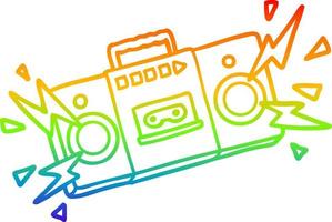 rainbow gradient line drawing retro cartoon tape cassette player blasting out old rock tunes vector