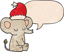 lindo elefante navideño y burbuja de habla en estilo de textura retro vector