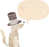 cartoon wolf whistling wearing top hat and speech bubble in retro textured style vector