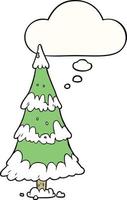 cartoon christmas tree and thought bubble vector