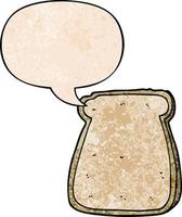 cartoon slice of bread and speech bubble in retro texture style vector