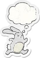 caricatura, conejo, y, pensamiento, burbuja, como, un, desgastado, pegatina vector