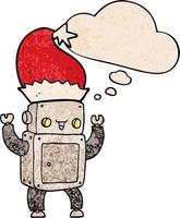 cartoon christmas robot and thought bubble in grunge texture pattern style vector