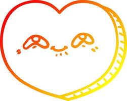 warm gradient line drawing cartoon love heart vector