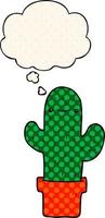 caricatura, cactus, y, pensamiento, burbuja, en, cómico, estilo vector