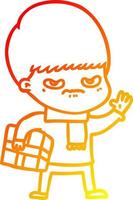 warm gradient line drawing annoyed cartoon boy vector