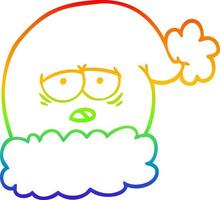 rainbow gradient line drawing cartoon christmas santa hat with tired face vector