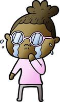 cartoon crying woman wearing spectacles vector