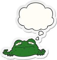 cartoon ugly frog and thought bubble as a printed sticker vector