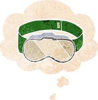 cartoon goggles and thought bubble in retro textured style vector