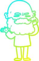 cold gradient line drawing cartoon man with beard frowning vector