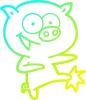 cold gradient line drawing cheerful dancing pig cartoon vector