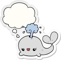 cute cartoon whale and thought bubble as a printed sticker vector