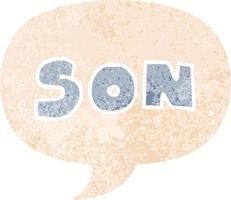 cartoon word son and speech bubble in retro textured style vector