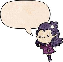 cute cartoon vampire girl and speech bubble in retro texture style vector