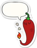 cartoon hot chili pepper and speech bubble sticker vector