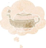 cartoon teapot and thought bubble in retro textured style vector