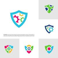 Set of Gear Shield Logo Vector. Shield Gear logo design concept template. Creative Simple Icon Symbol vector