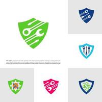 Set of Mechanic Shield Logo Vector. Shield Mechanic logo design concept template. Creative Simple Icon Symbol vector