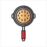 Pancakes in a frying pan outline color icon vector