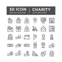 conjunto de iconos de esquema sobre caridad y donación. contiene íconos como caridad, donación, donaciones, donación de alimentos, trabajo en equipo, socorro. vector editable