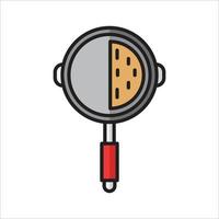 Pancakes in a frying pan outline color icon vector