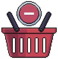 cesta de la compra de pixel art con eliminar y retirar icono vector icono para juego de 8 bits sobre fondo blanco