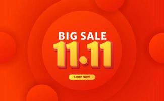 11 11 sale offer promotion discount banner template with 3d text with red and yellow color vibrant background vector