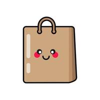 Eco bag for patches, badges, stickers, logos. Cute funny cartoon character icon in asian japanese kawaii style. Vector ecology doodles of paper bag. No plastic bag, use your own eco bag.
