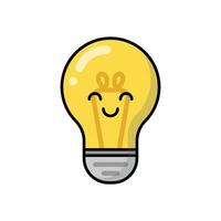 Light bulb for patches, badges, stickers, logos. Cute funny cartoon character icon in asian japanese kawaii style. Vector ecology doodles of lamp, idea and alternative energy symbol.