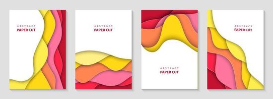 Vector vertical flyers with colorful paper cut waves shapes. 3D abstract paper style, design layout for business presentations, flyers, posters, prints, decoration, cards, brochure cover,