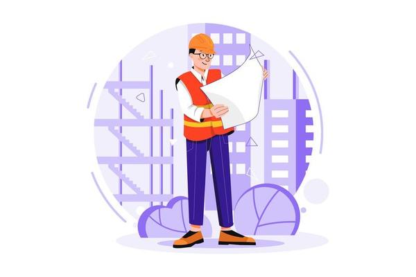 Builder looking architectural plan of the project