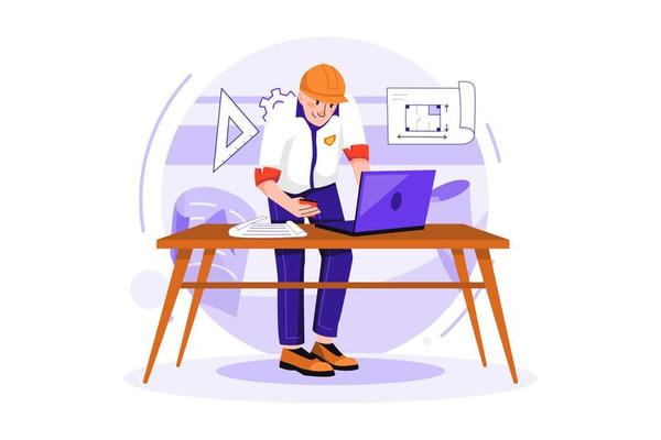 Man contractor working on laptop