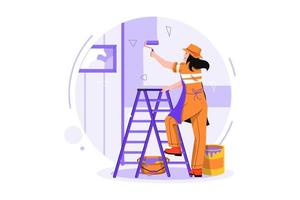 mujer pintor pintura pared vector