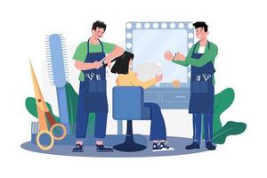 Woman getting her hair cut at the beauty salon. vector