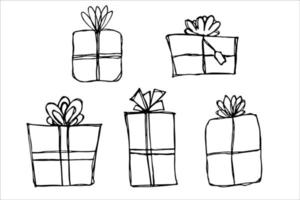 Hand drawn gift illustration. Birthday present clipart. Holiday doodle set vector