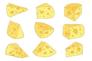 conjunto dibujado a mano de partes y rebanadas de queso. icono de queso. Imágenes Prediseñadas de vector de queso