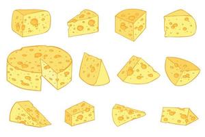 Hand drawn set of cheese parts and slices. Cheese icon. Vector cheese clipart