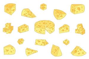 Hand drawn set of cheese parts and slices. Cheese icon. Vector cheese clipart