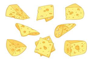 conjunto dibujado a mano de partes y rebanadas de queso. icono de queso. Imágenes Prediseñadas de vector de queso