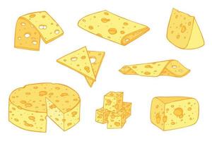 conjunto dibujado a mano de partes y rebanadas de queso. icono de queso. Imágenes Prediseñadas de vector de queso