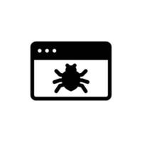 Harmful website icon with browser and bug in black solid style vector