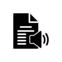 Audiobook icon or read aloud with text paper page and speaker in black solid style vector